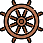 Art of an old wooden ship helm